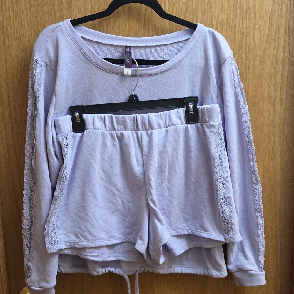 Adore Me Lavender Lace-Trim Pajama Set